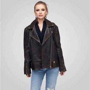 Bod & Christensen Harper oversized leather moto jacket size XS oxblood